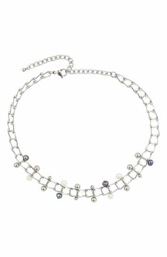 REBL Mixed Faux Pearl Ladder Necklace