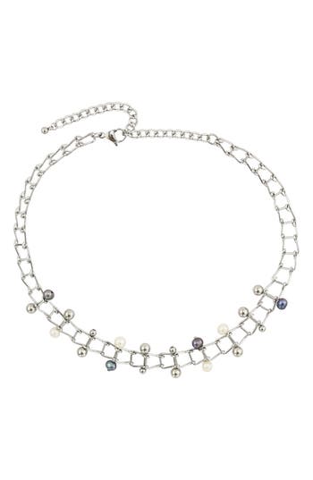 Rebl Gender Inclusive Faux Pearl Chain Necklace In Silver