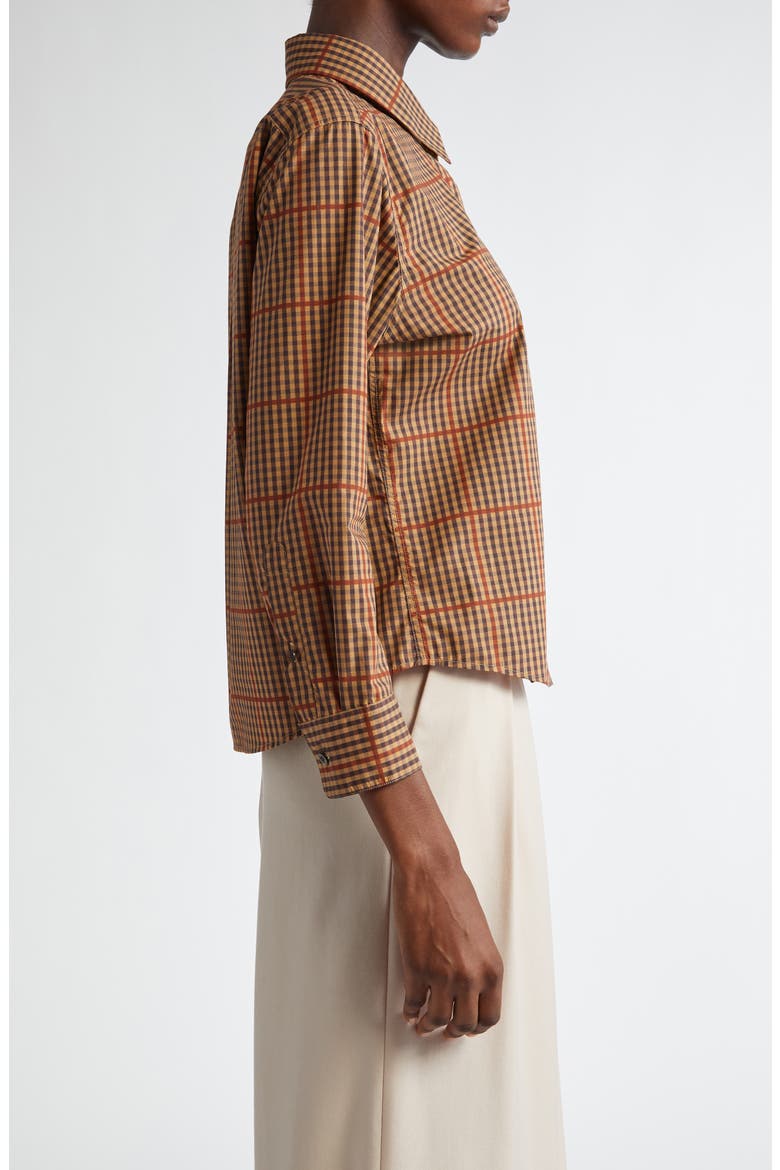 Clavini Check Cotton Poplin Button-Up Shirt, Alternate, color, RUST