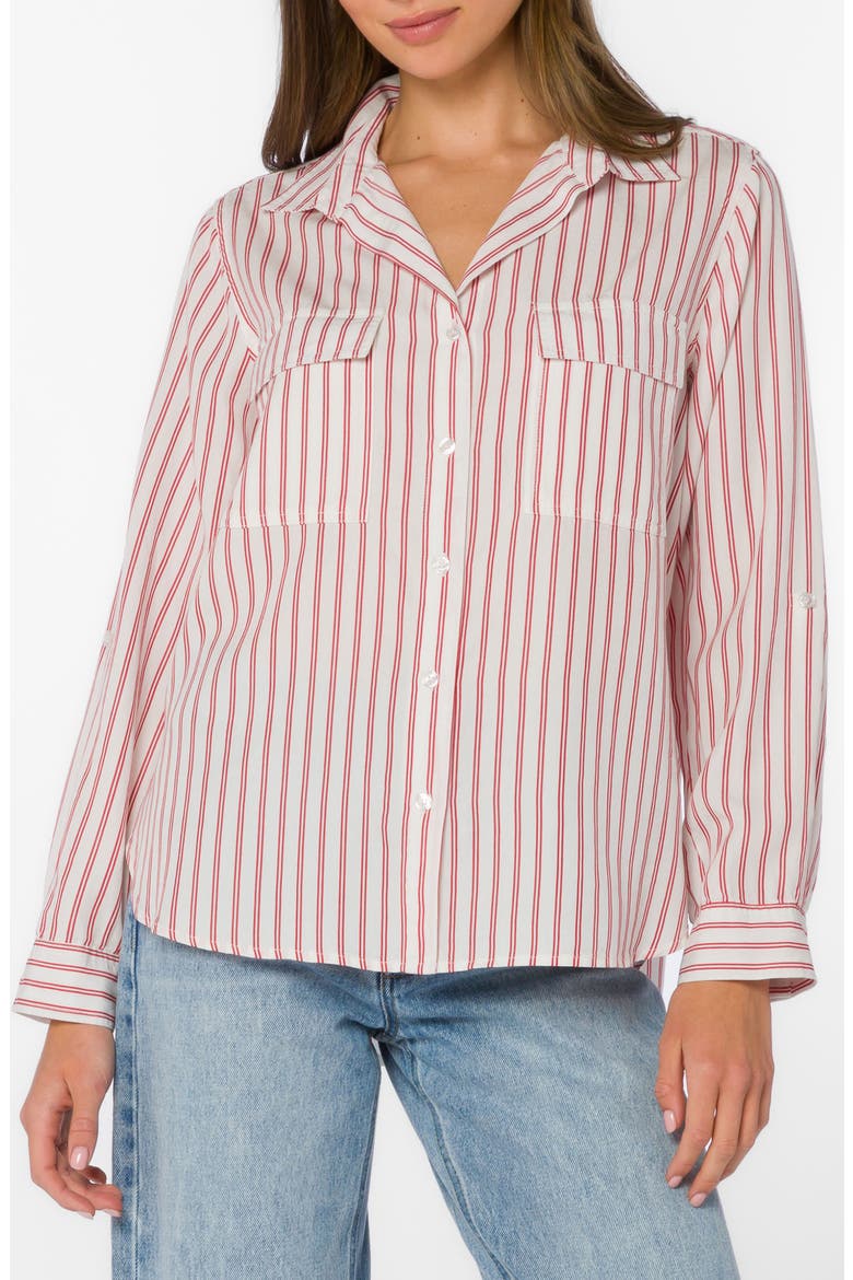 Talma Roll Tab Sleeve Button-Up Shirt, Main, color, RED PEPPER STRIPE