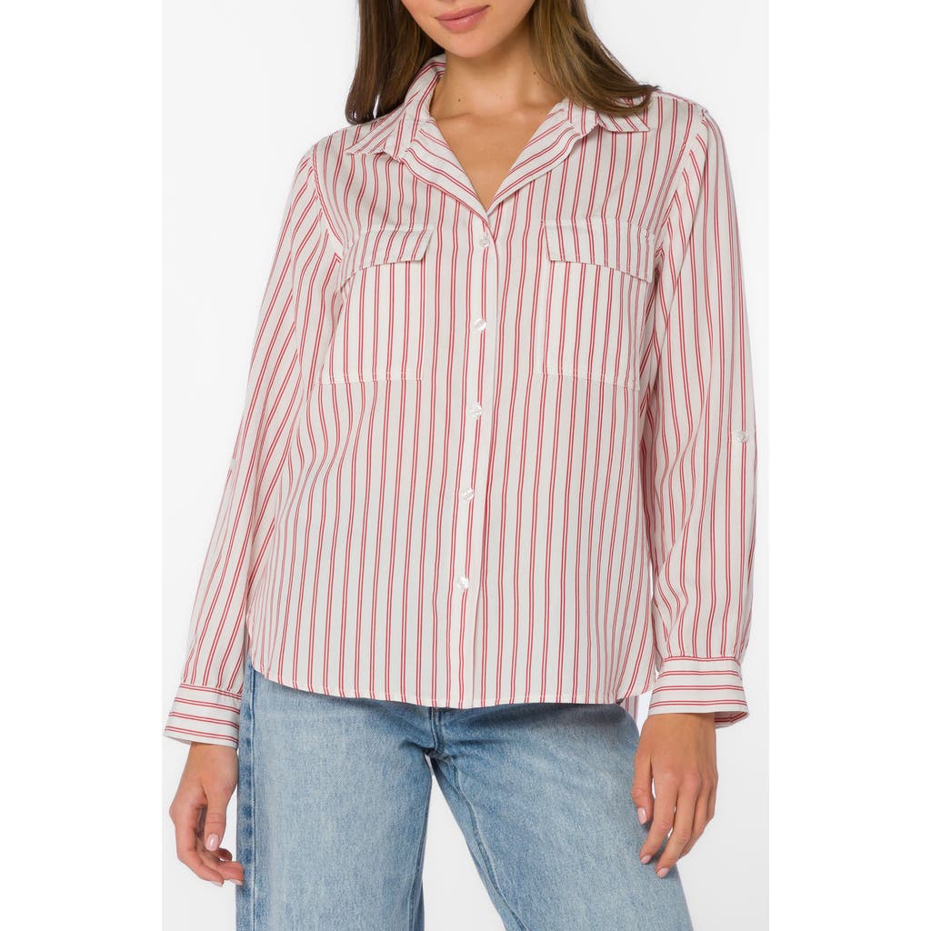 VELVET HEART Talma Roll Tab Sleeve Button-Up Shirt in Red Pepper Stripe at Nordstrom Rack, Size Small