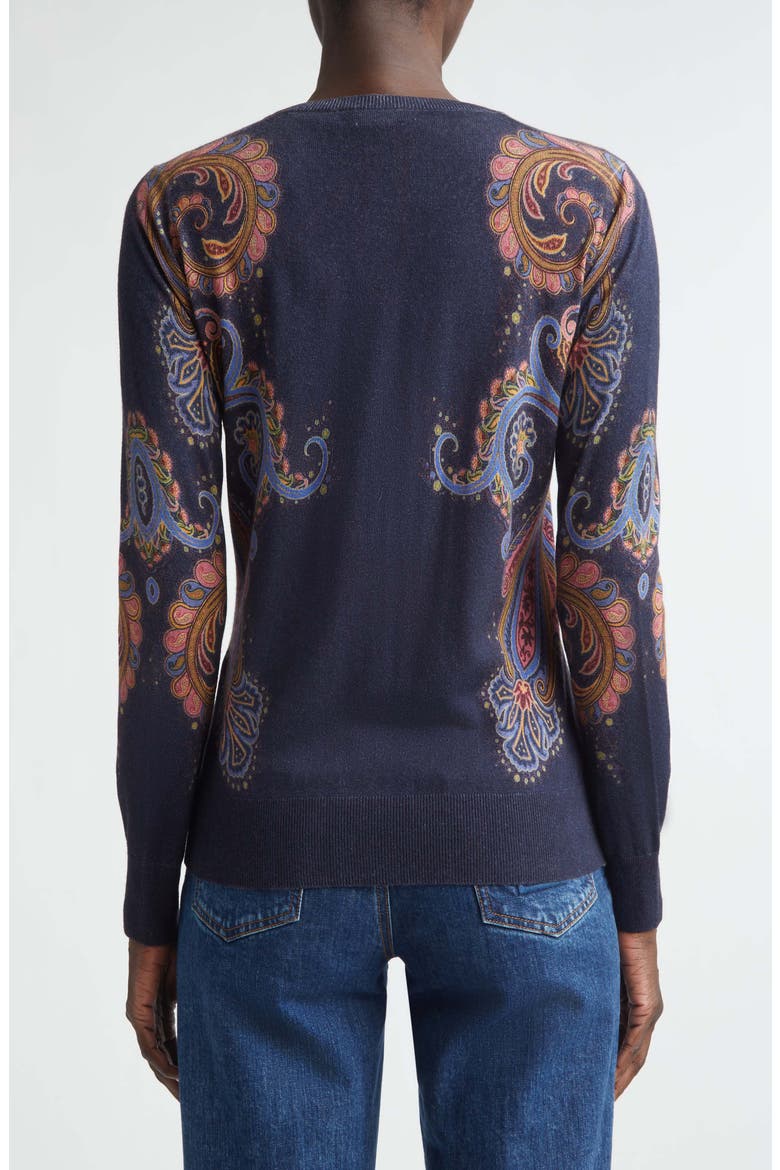 Floral Paisley Silk & Cashmere Cardigan, Alternate, color, PRINT ON BLUE BASE
