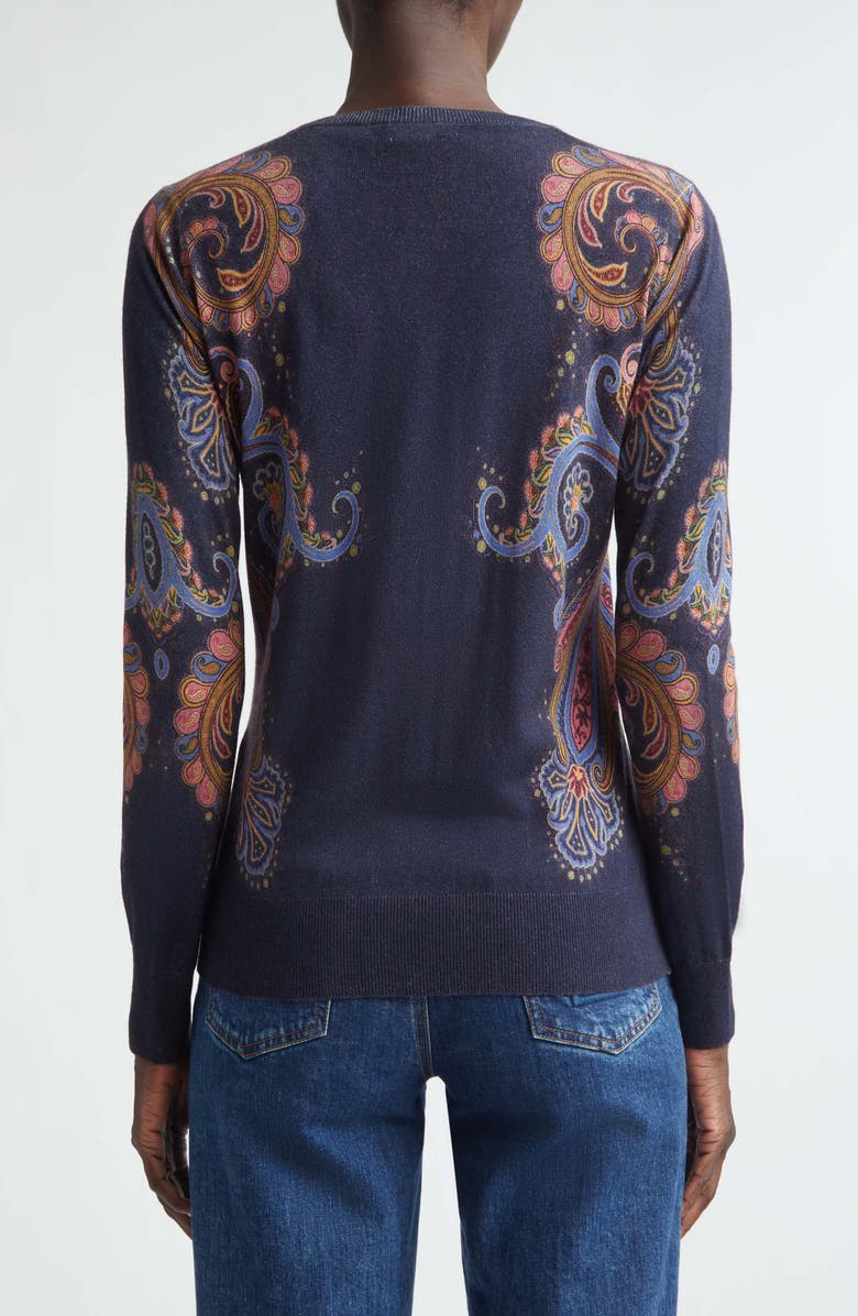 Etro Floral Paisley Silk & Cashmere Cardigan, Alternate, color, Print On Blue Base