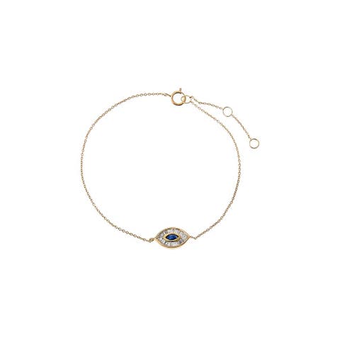 Diamond & Sapphire Blue Baguette Evil Eye Bracelet 14K