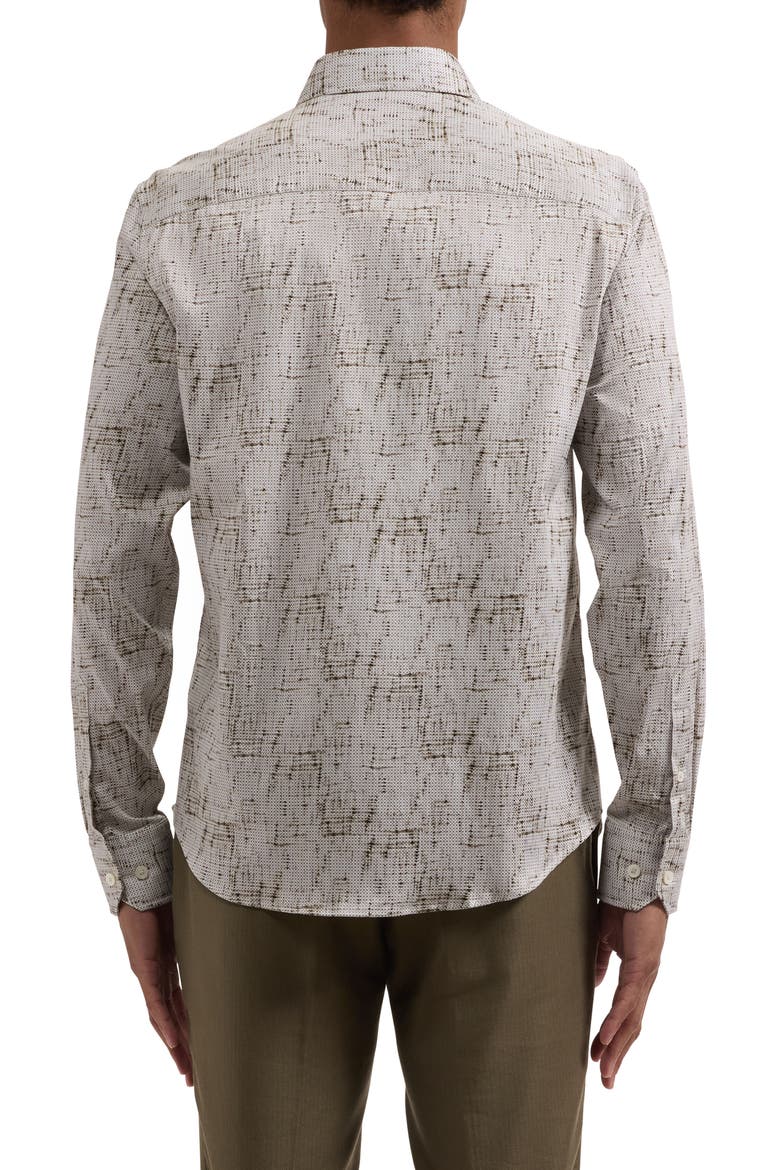 Julian Shaped Fit Abstract Geo Print Stretch Cotton Button-Up Shirt, Alternate, color, KHAKI