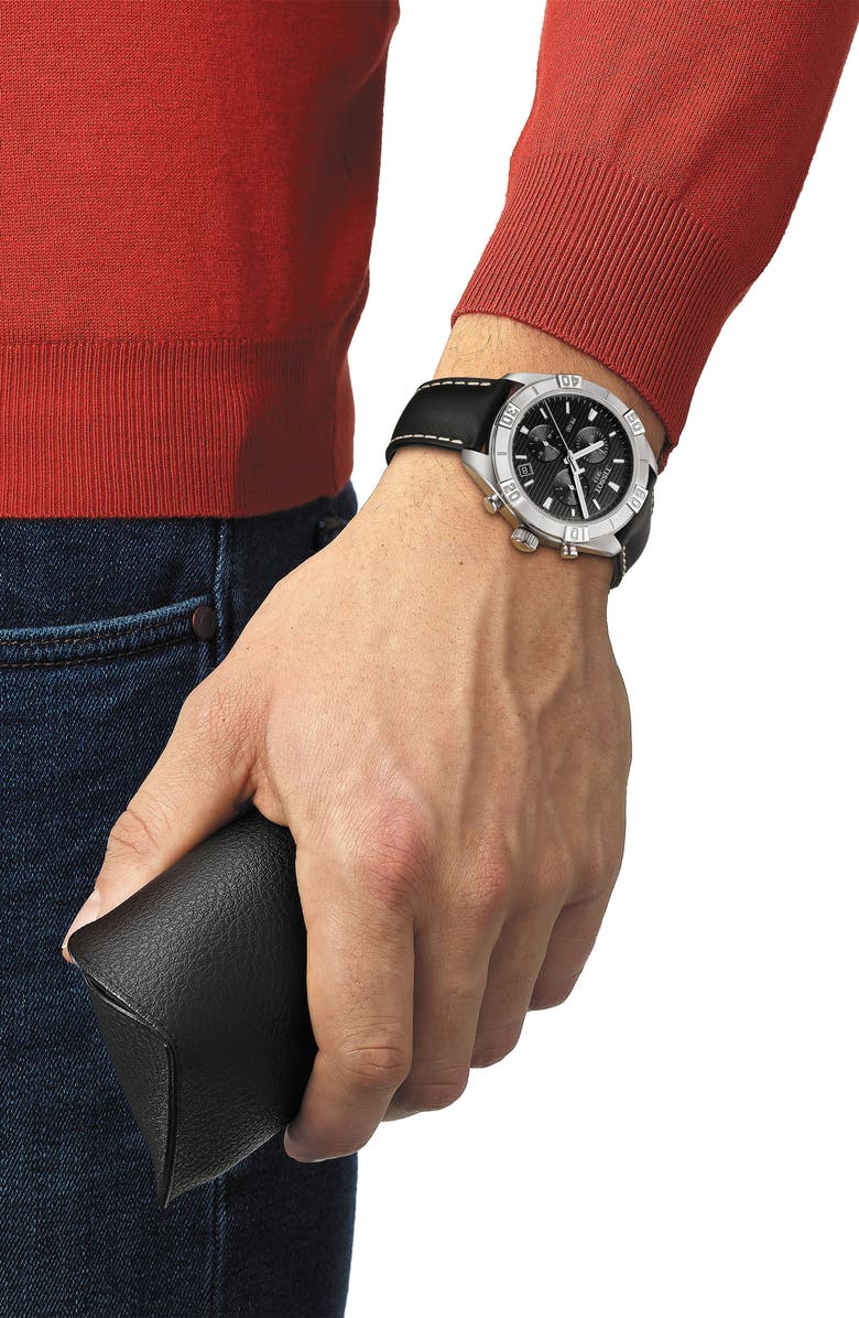 Tissot PR 100 Chronograph Leather Strap Watch, 44mm, Alternate, color,