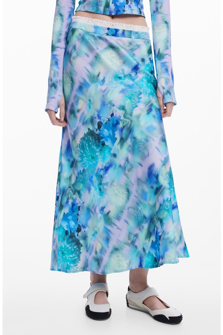 Floral Print Midi Skirt, Main, color, BLUE