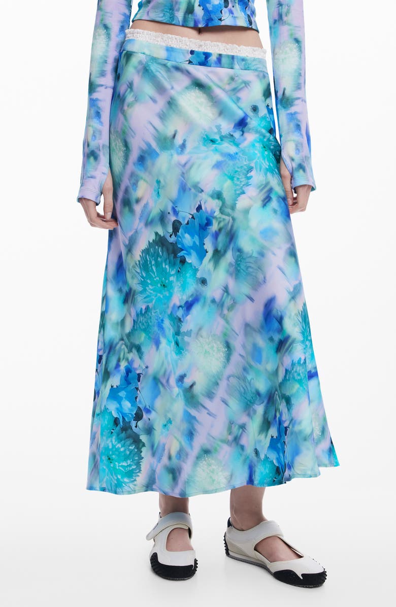 Desigual Floral Print Midi Skirt, Main, color, Blue