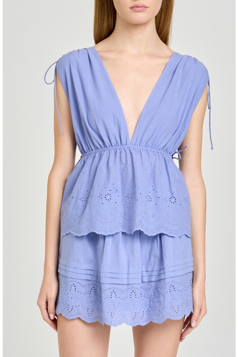 x Hannah Lovey Porter Goldie Cotton Eyelet Top (Nordstrom Exclusive), Main, color, CHAMBRAY