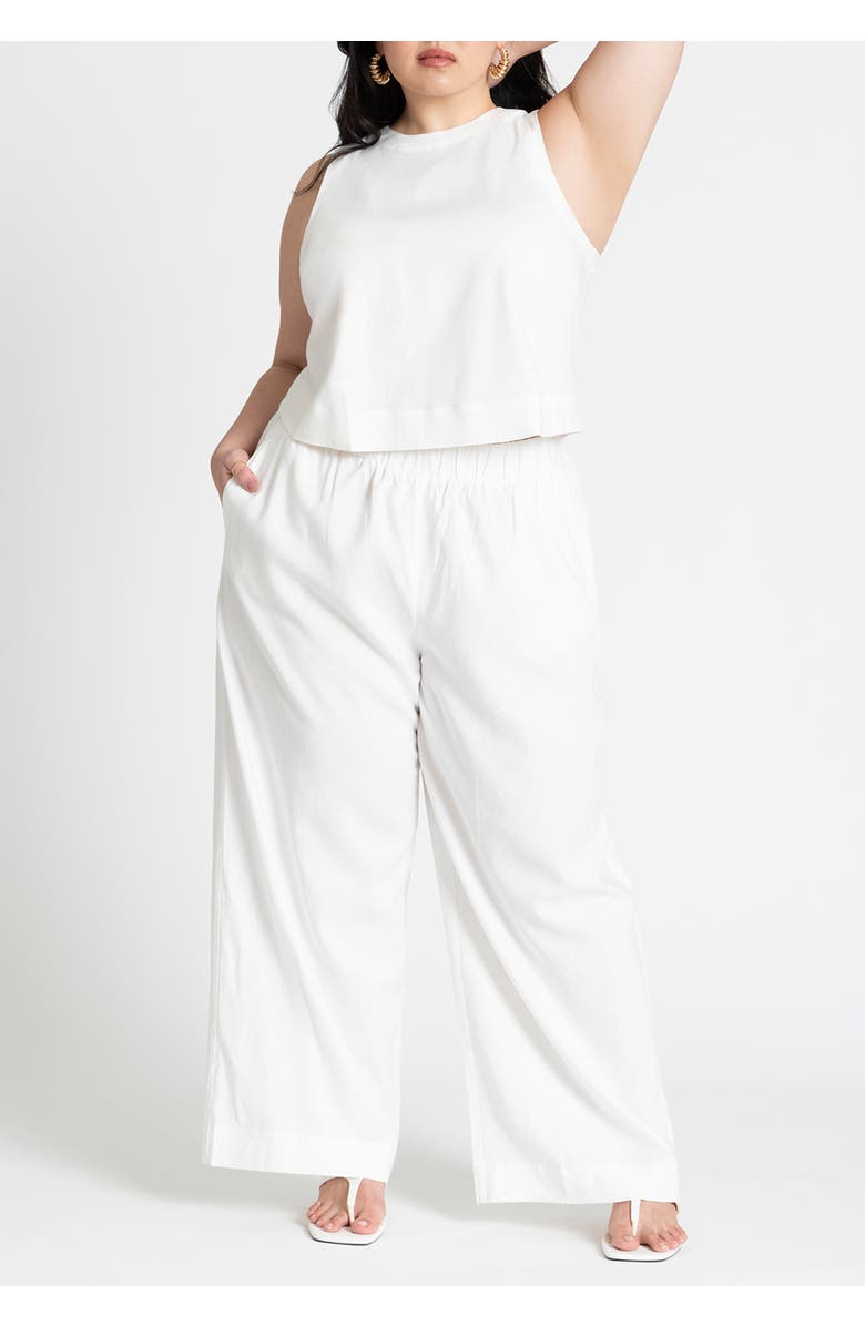 ELOQUII Linen-Blend Boxy Scoop Neck Crop Tank, Alternate, color, White