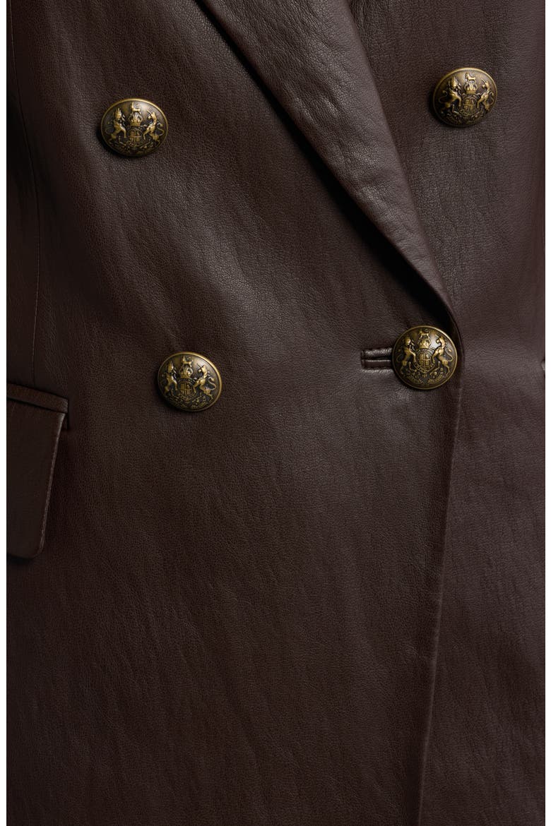 Alyson Faux Leather Double Breasted Blazer, Alternate, color, DARK BROWN