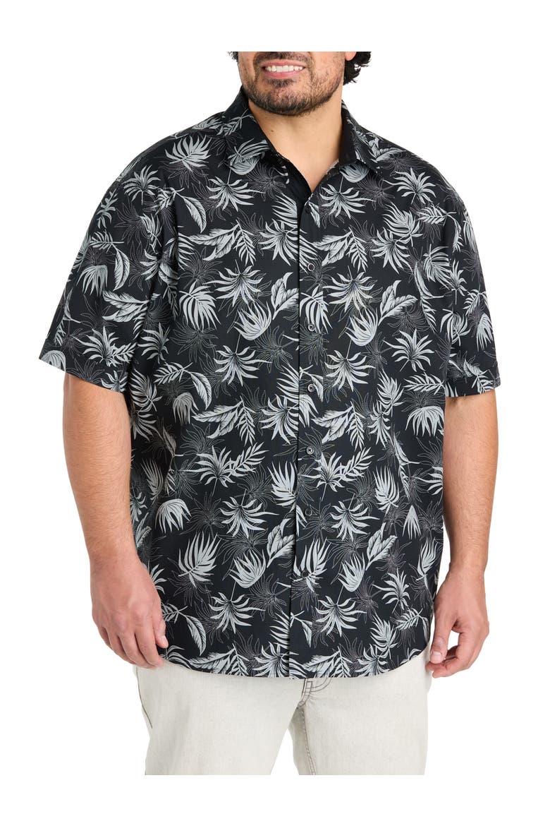 Big & Tall Big Leaf Print Sport Shirt, Main, color, BLACK