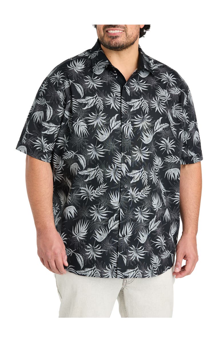 Synrgy by DXL Big & Tall Big Leaf Print Sport Shirt, Main, color, Black