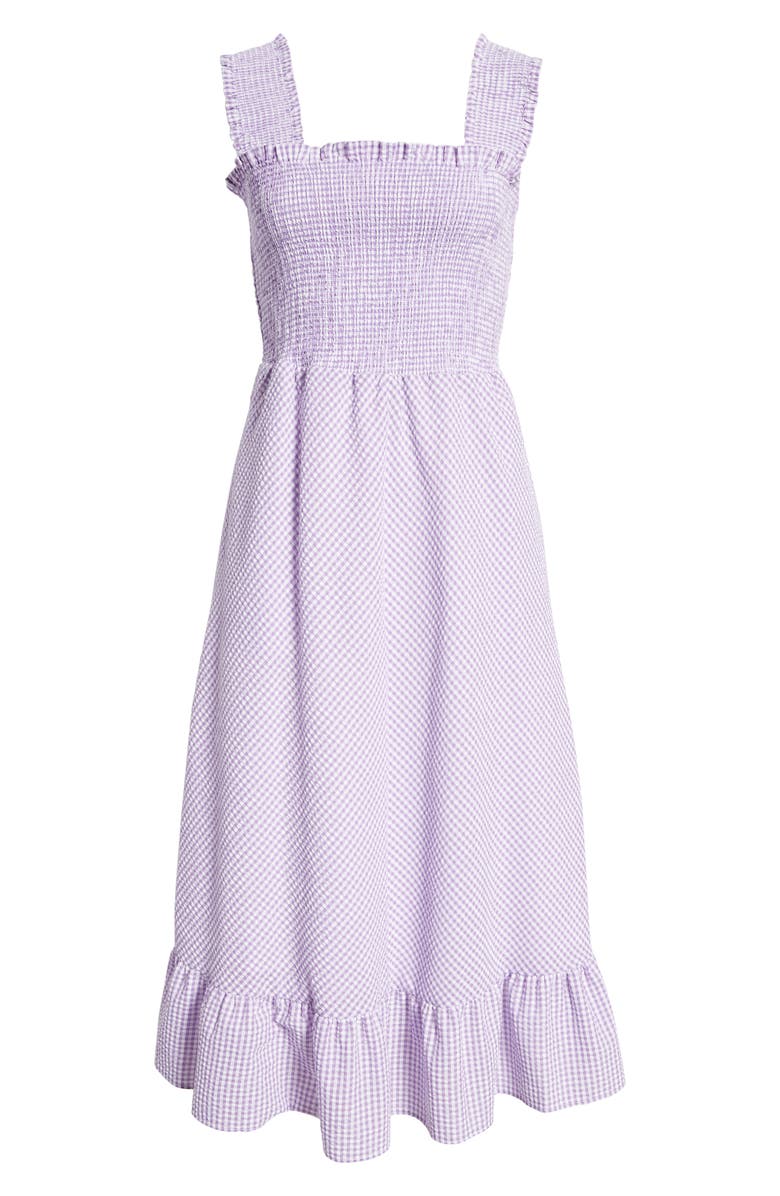 Eliza J Smocked Gingham Seersucker Midi Sundress, Alternate, color, 