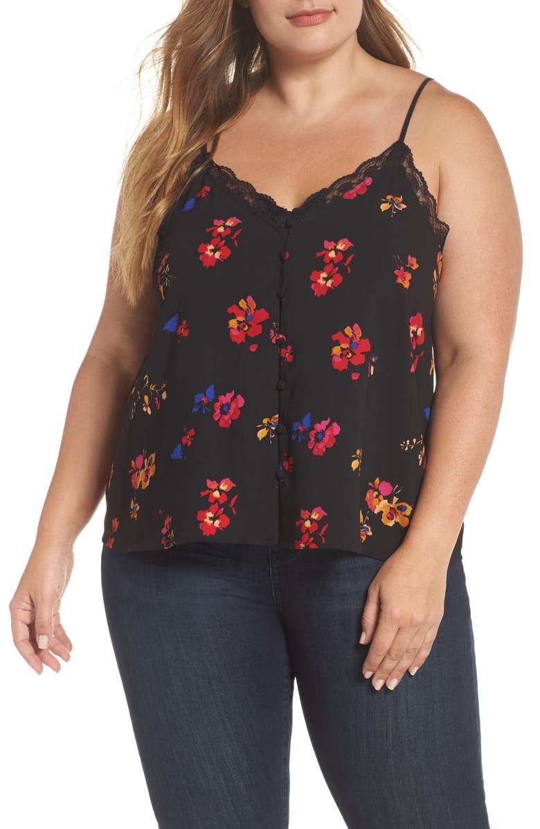 BP. Print Lace Trim Camisole, Main, color,