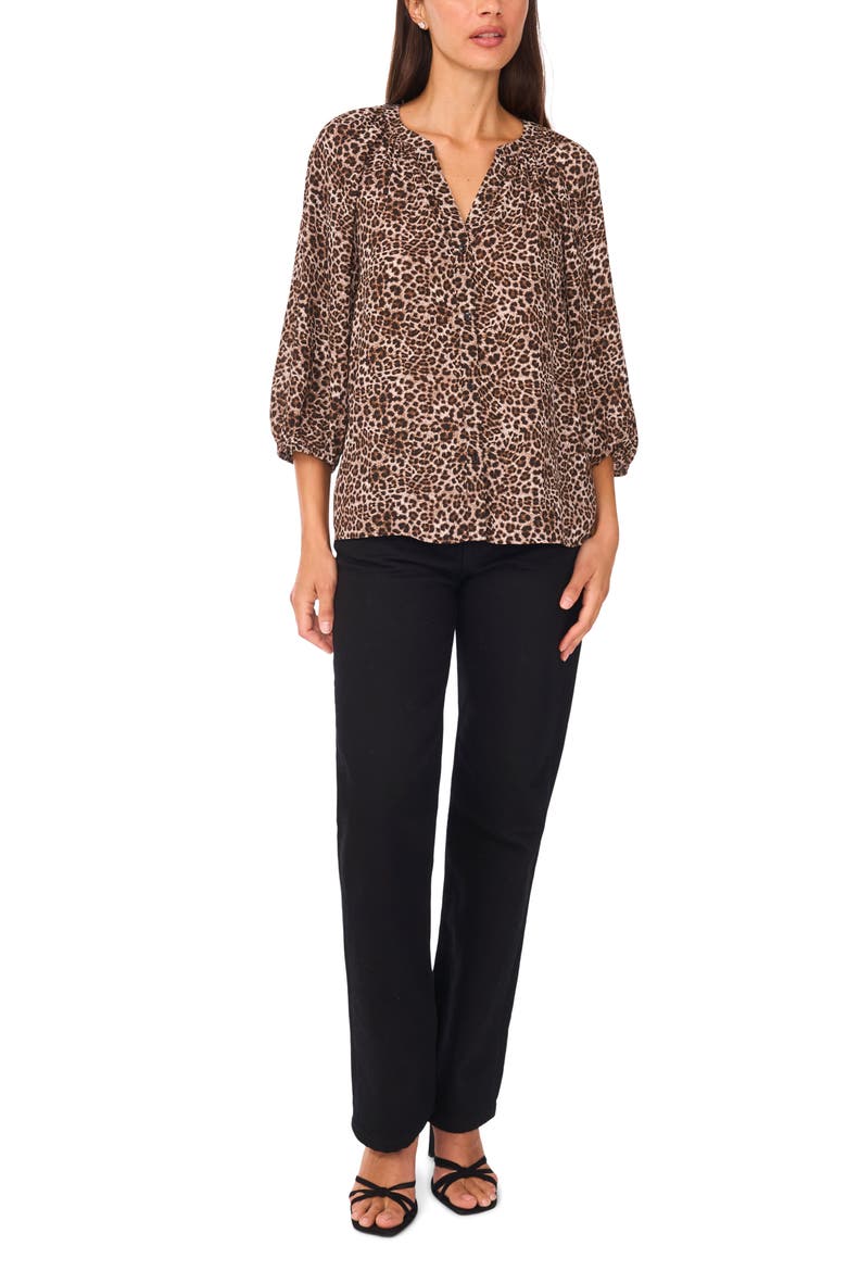 V-Neck Puff Sleeve Blouse, Alternate, color, CHICORY COFFEE