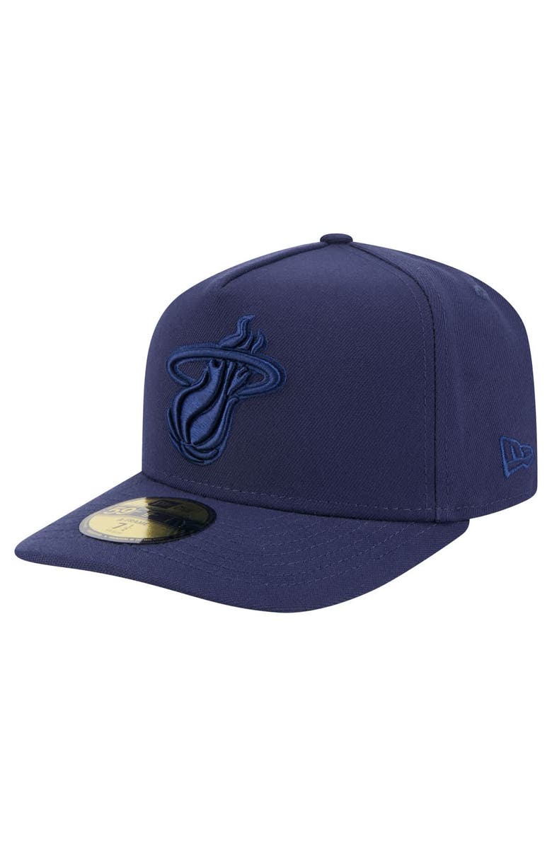 New Era Men's New Era  Navy Miami Heat Colorpack A-Frame Pinch Front 59FIFTY Fitted Hat, Alternate, color, Navy
