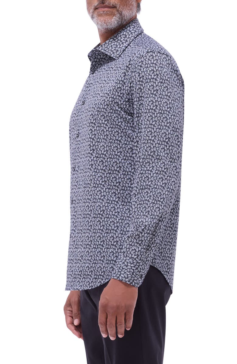 Bugatchi James OoohCotton<sup>®</sup> Leaf Print Button-Up Shirt, Alternate, color, Black