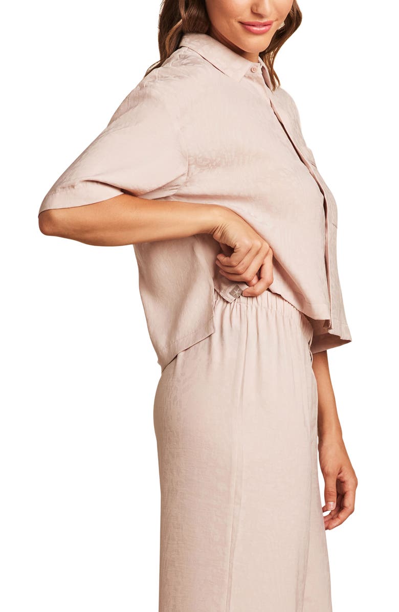 Barefoot Dreams<sup>®</sup> Washed Satin Jacquard Crop Lounge Shirt, Alternate, color, Feather