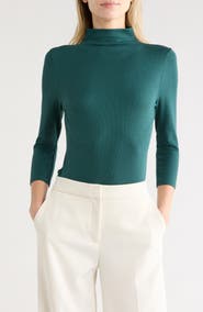 Nordstrom Three-Quarter Sleeve Stretch Pima Cotton Mock Neck T-Shirt