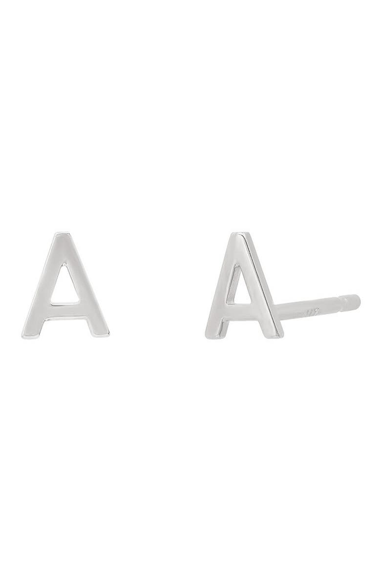Small Initial Stud Earrings, Main, color, 14K WHITE GOLD-A