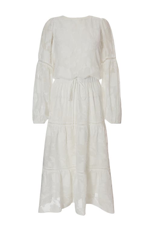 Quiz Jacquard Midi Dress With Balloon Sleeve In White