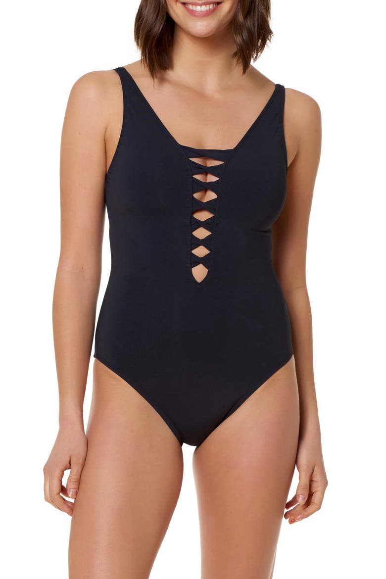 Twister One-Piece Swimsuit, Main, color, BLACK