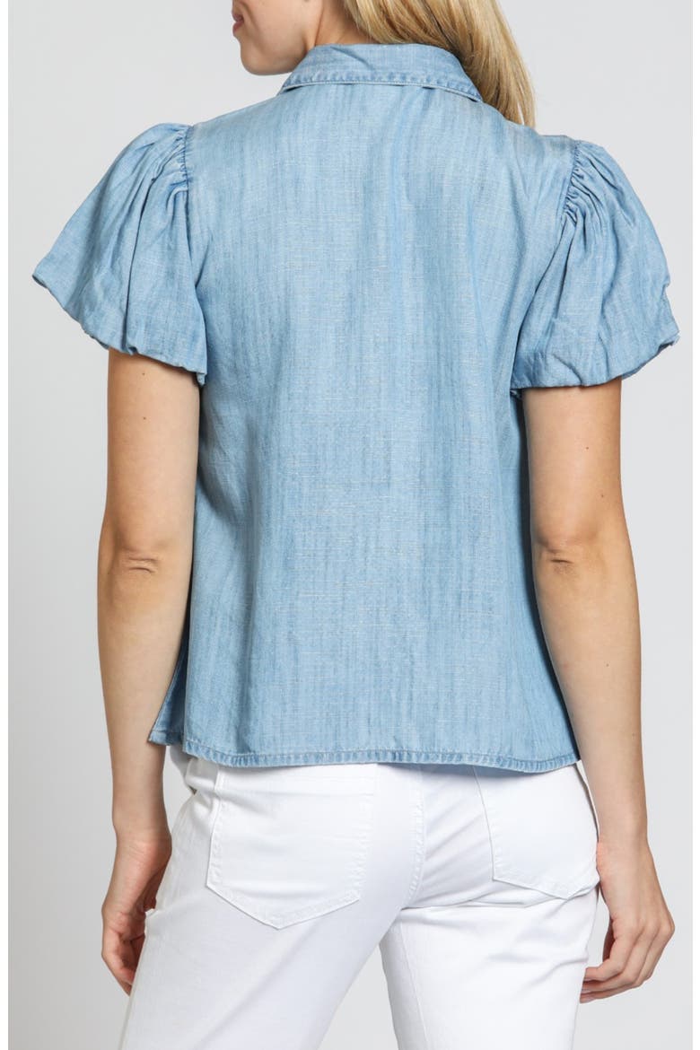 Pintuck Accent Puff Sleeve Button-Up Shirt, Alternate, color, LIGHT INDIGO