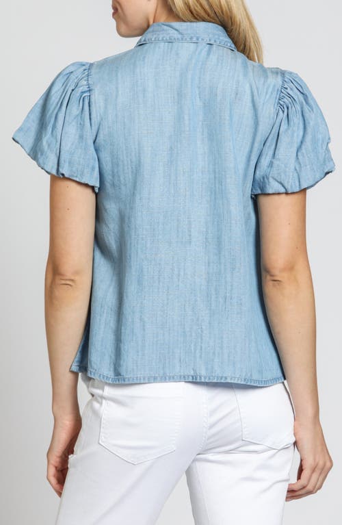 Apny Pintuck Accent Puff Sleeve Button-up Shirt In Light Indigo