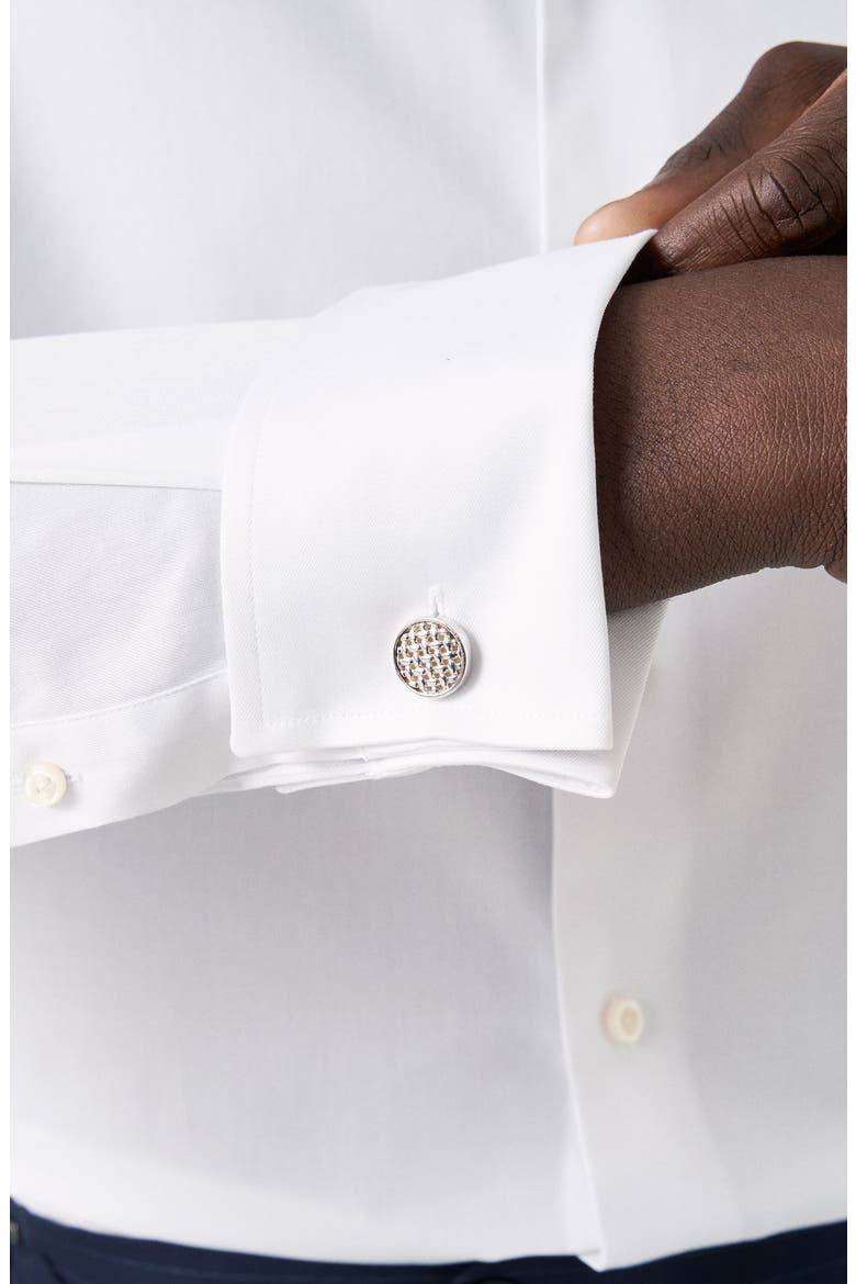 cufflink dress shirt Mens White & Cufflinks Double French Cuff Slim Fit Long Sleeve Built in Collar Stays French White cufflinks Men's Slim