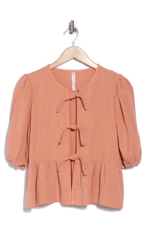 Renee C Tie Front Peplum Top In Coral