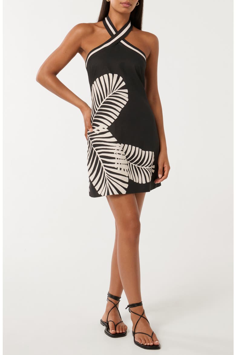 Adore Halter Linen Blend Minidress, Main, color, PAROS PALM
