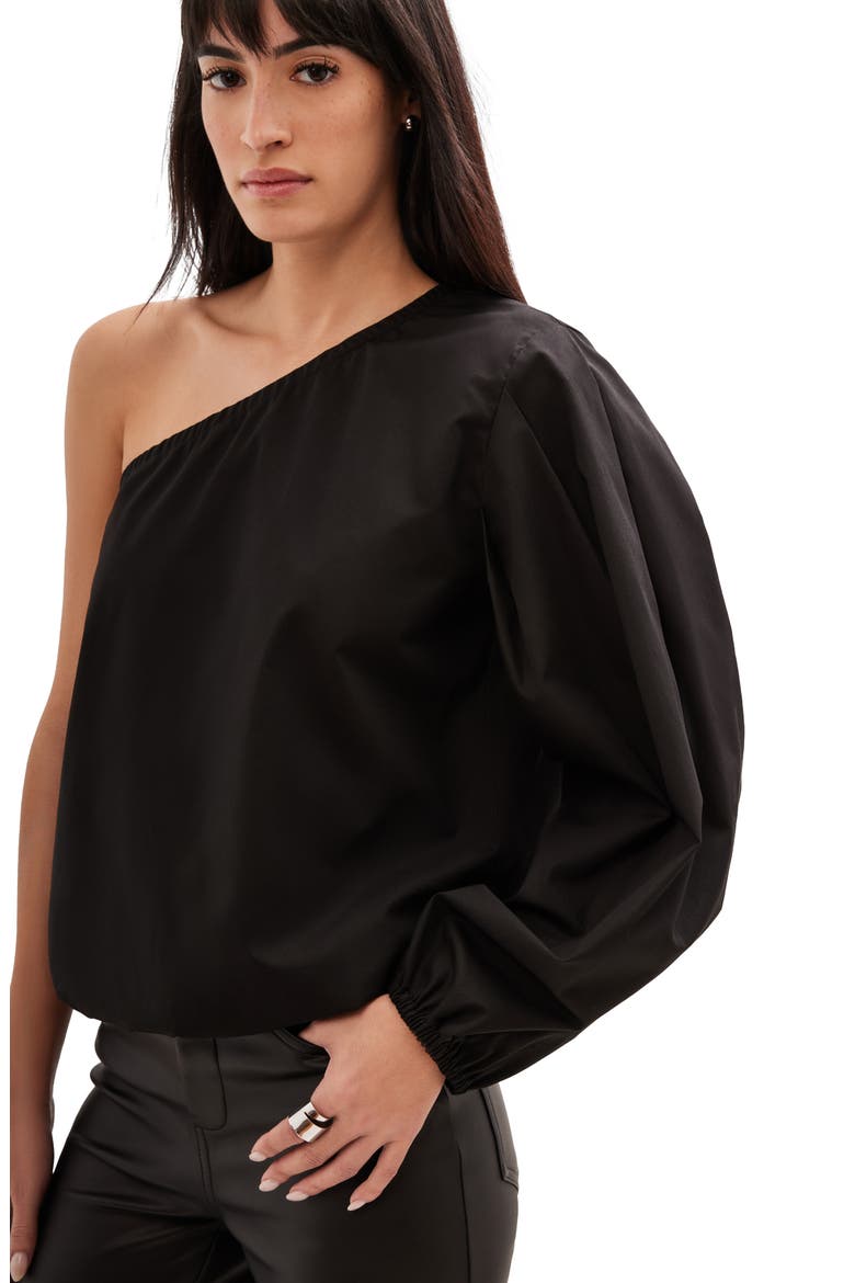 Garfield One-Shoulder Cotton Poplin Top, Alternate, color, BLACK