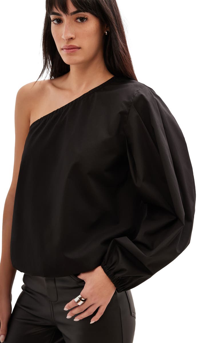 Marcella Garfield One-Shoulder Cotton Poplin Top, Alternate, color, Black
