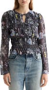 Scotch & Soda Long Sleeve Smocked Waist Chiffon Top