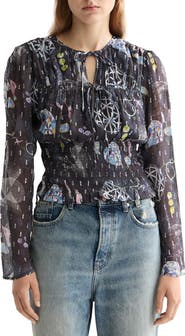 Scotch & Soda Long Sleeve Smocked Waist Chiffon Top