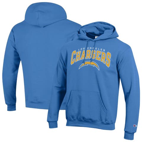 Men's Champion Powder Blue Los Angeles Chargers Powerblend Arch over Logo Hoodie