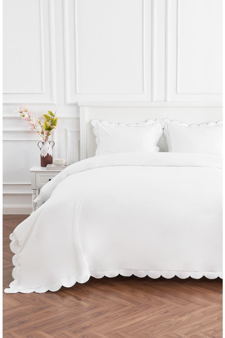 Scallop Embroidered Cotton Duvet Set, Alternate, color, WHITE/ WHITE