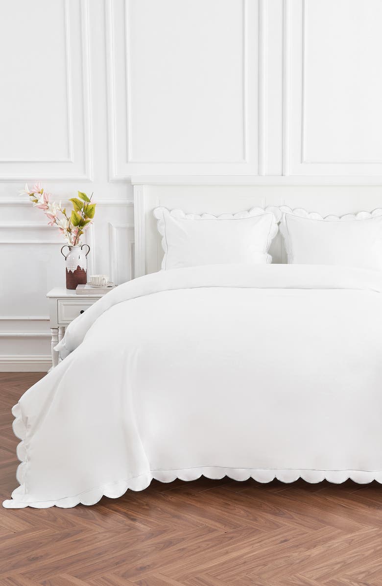 MELANGE HOME Scallop Embroidered Cotton Duvet Set, Alternate, color, White/ White