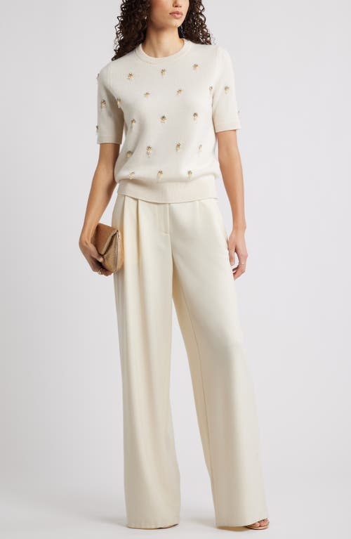 Nordstrom Embellished Short Sleeve Wool & Cashmere Sweater In Neutral