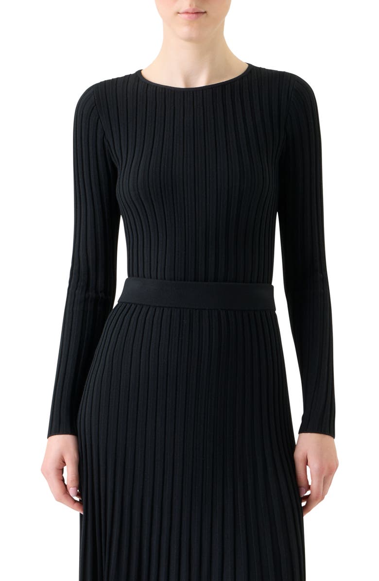 Akris punto Reversed Virgin Wool Rib Sweater, Main, color, Black