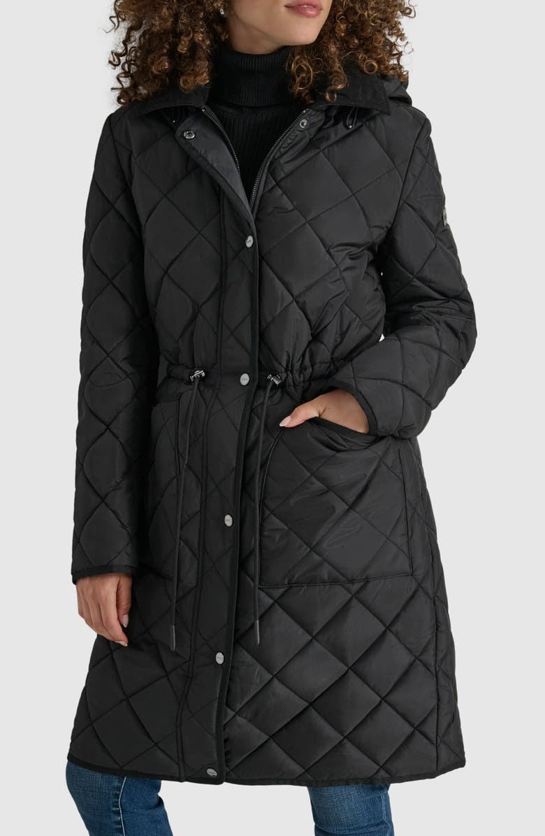 DKNY Diamond Quilted Coat, Main, color, Black