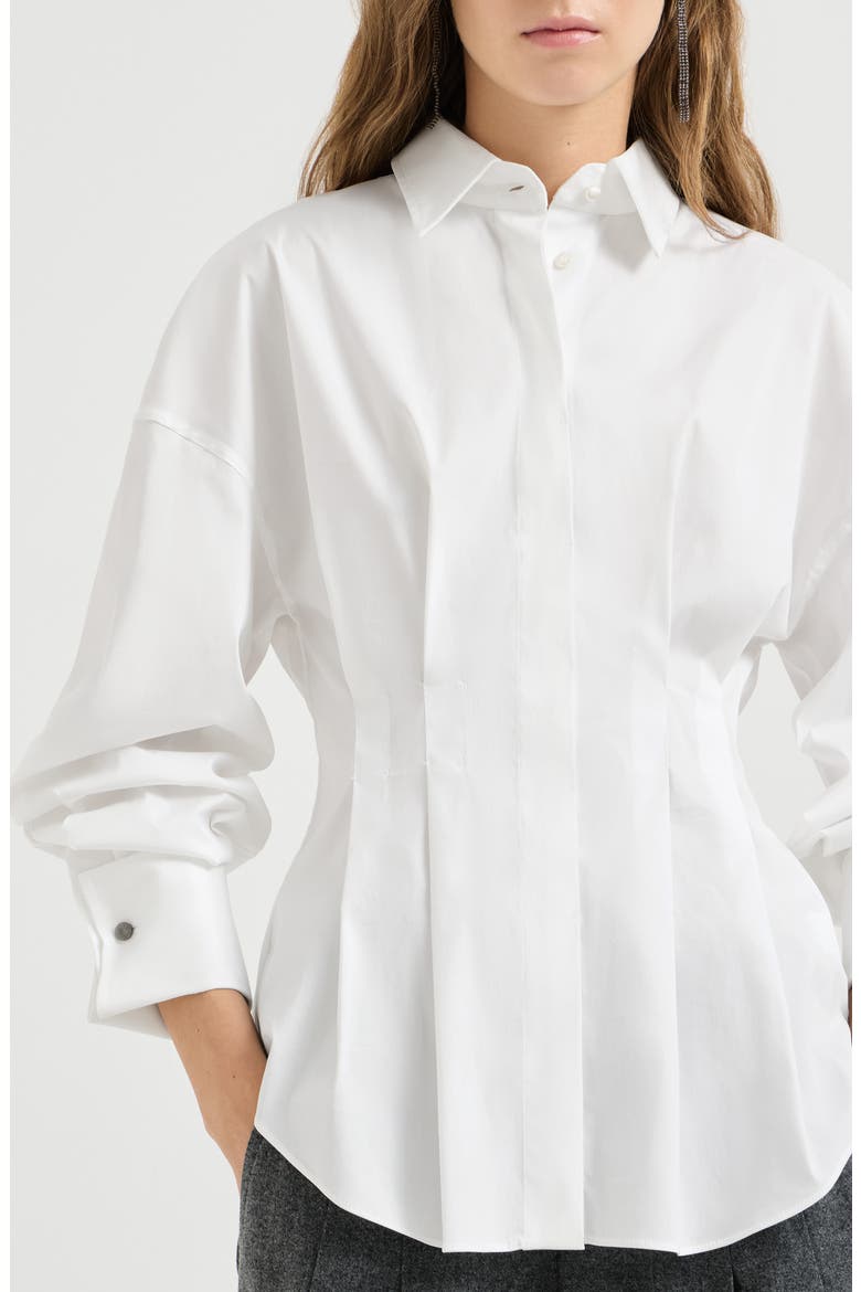 Stretch Cotton Poplin Pleated Shirt, Alternate, color, White