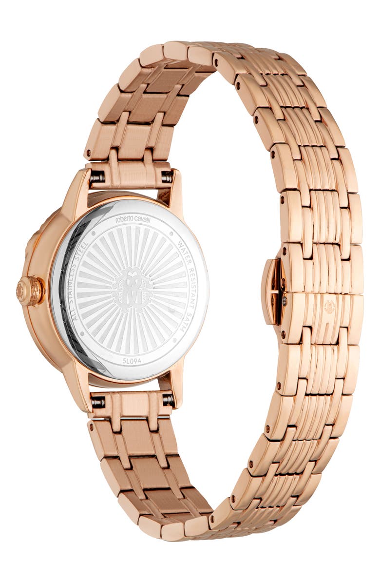 Roberto Cavalli Textured Crystal Quartz Bracelet Watch, 30mm, Alternate, color, Rose Gold
