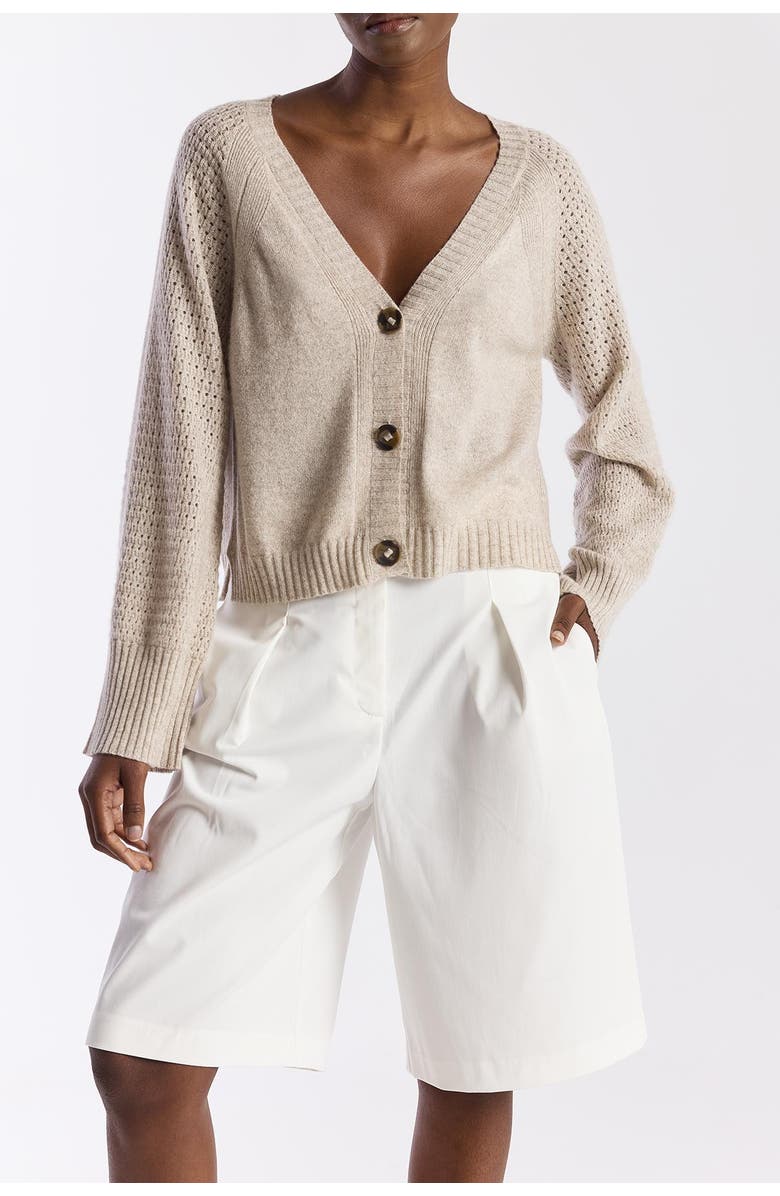Brodie Pure Cashmere Natalie Deep V 100% Cashmere Cardigan, Alternate, color, Wheat