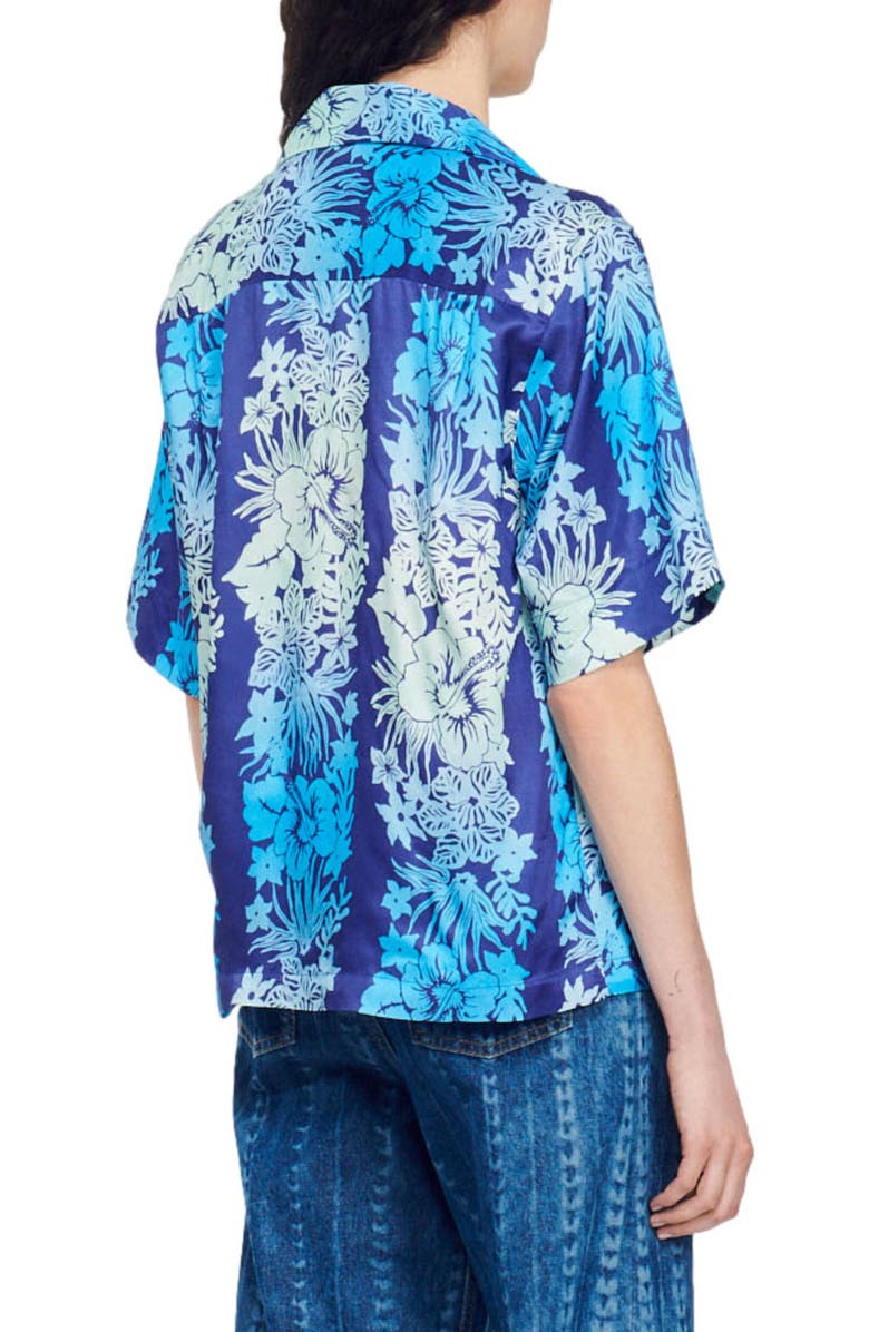 SANDRO Papeete Print Camp Shirt, Alternate, color, Bleu