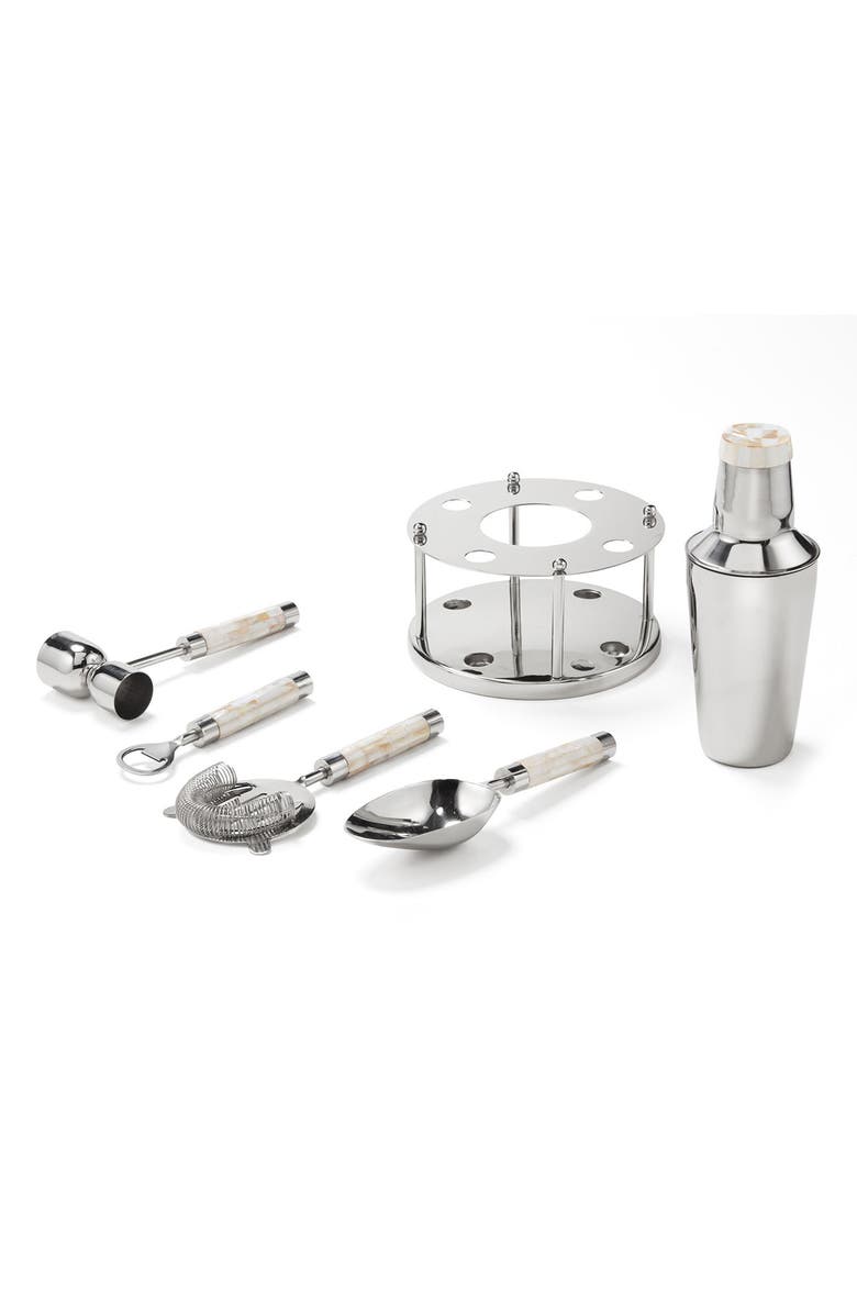 ROSELLI TRADING COMPANY Mother-of-Pearl 6-Piece Bar Tool Set, Alternate, color, Silver