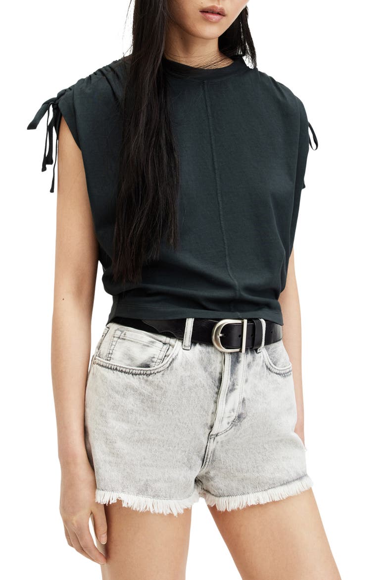 Cassie Tie Sleeve Cotton T-Shirt, Main, color, WASHED BLACK