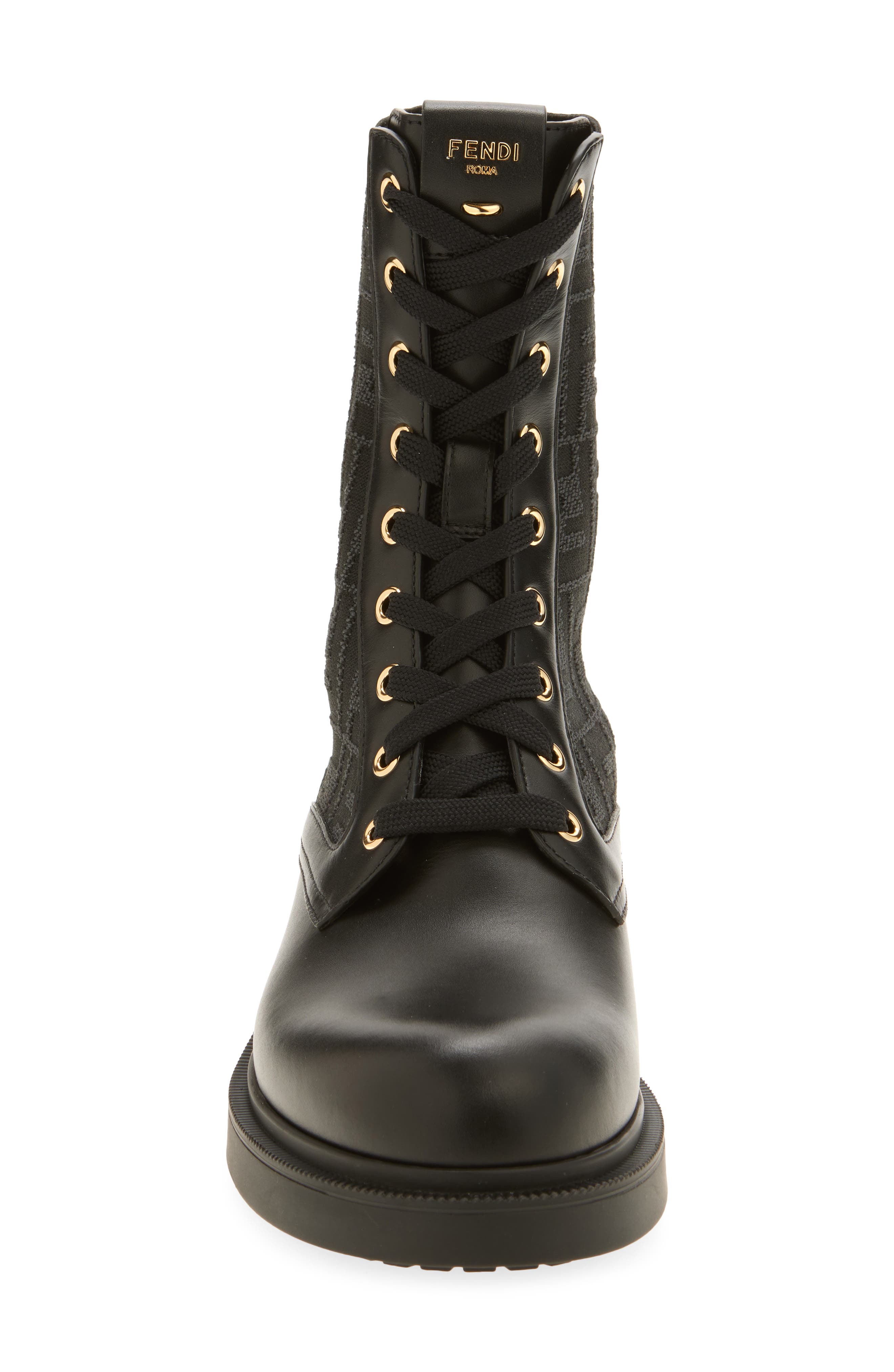 Fendi Filo Lace-Up Boot, Alternate, color, Black