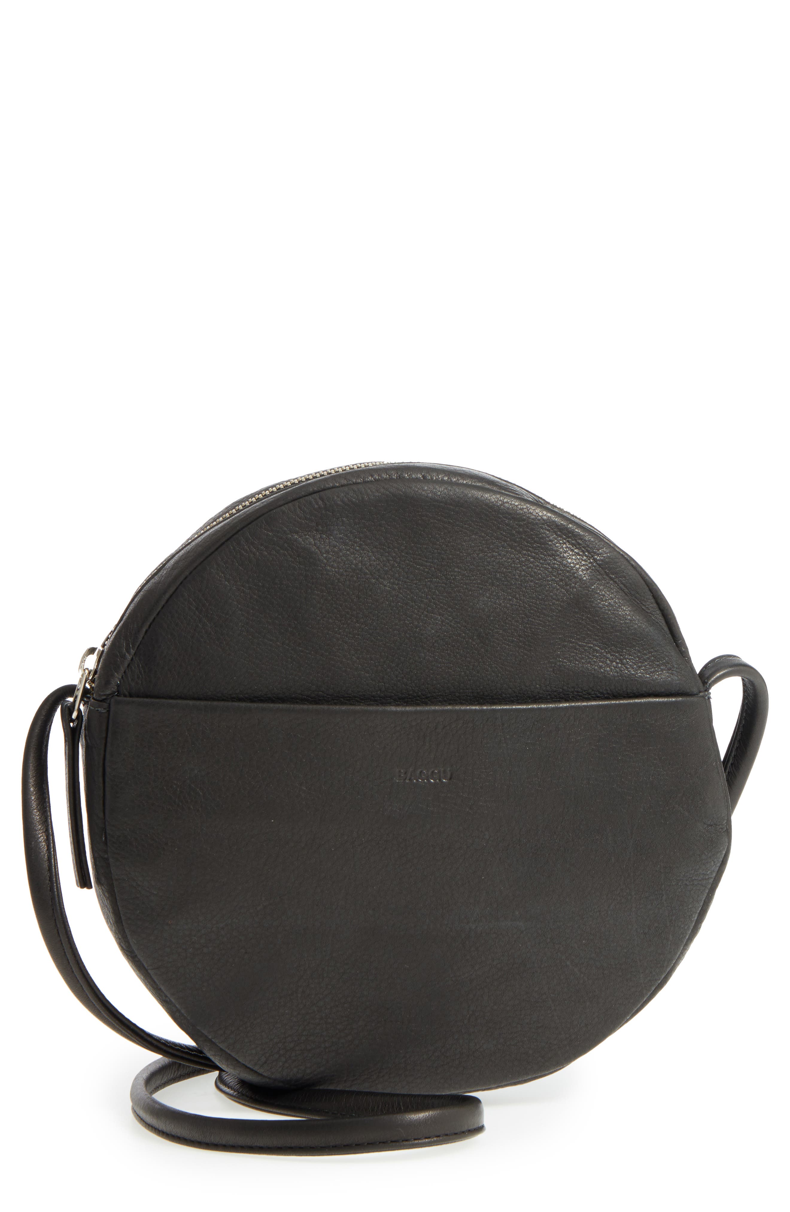 Baggu Circle Calfskin Leather Crossbody Bag, Main, color, 
